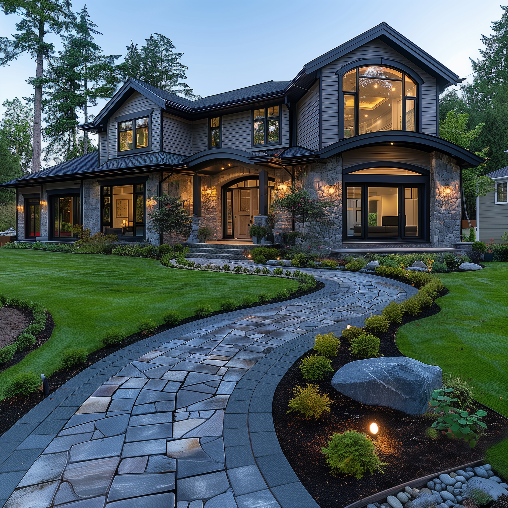 A stone garden pathway on an East Bay property